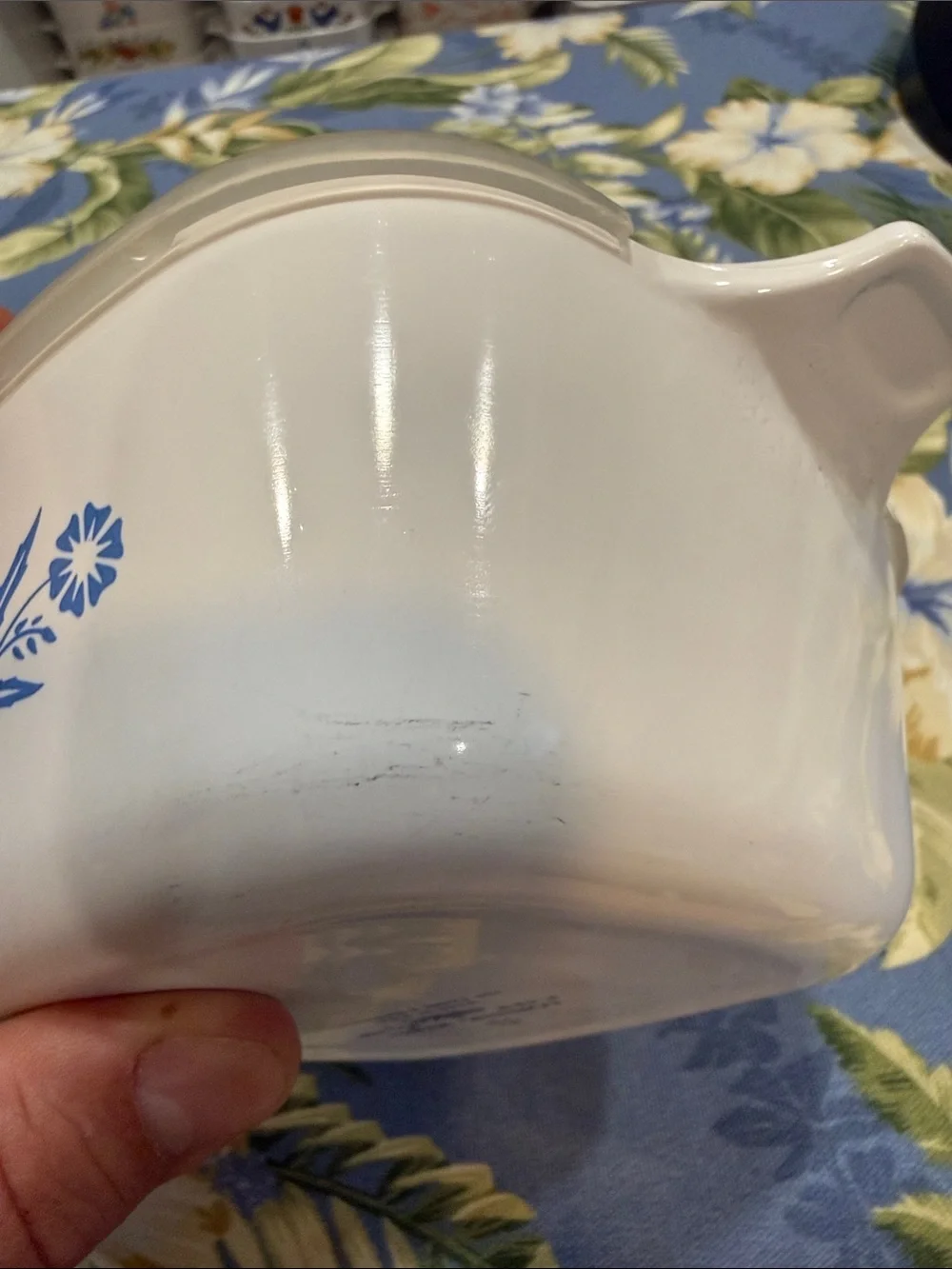 Corningware White Casserole with Blue Cornflower Design and Plastic Lid